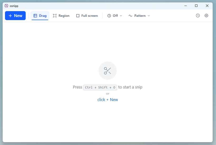 osnipp main window with empty state